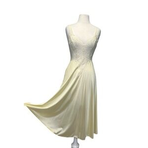 Vintage Olga Nylon Nightgown 91140 Small Butter Yellow Ballet Length Lace Sheer